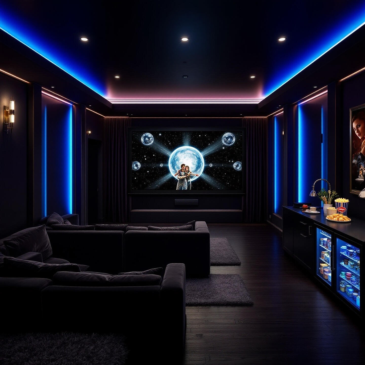 Custom Home Theatre for Ultimate Movie Experience in Ontario Luxurious home theatre with plush seating and ultra-HD projection from Erb Rose Recreational, Ontario.